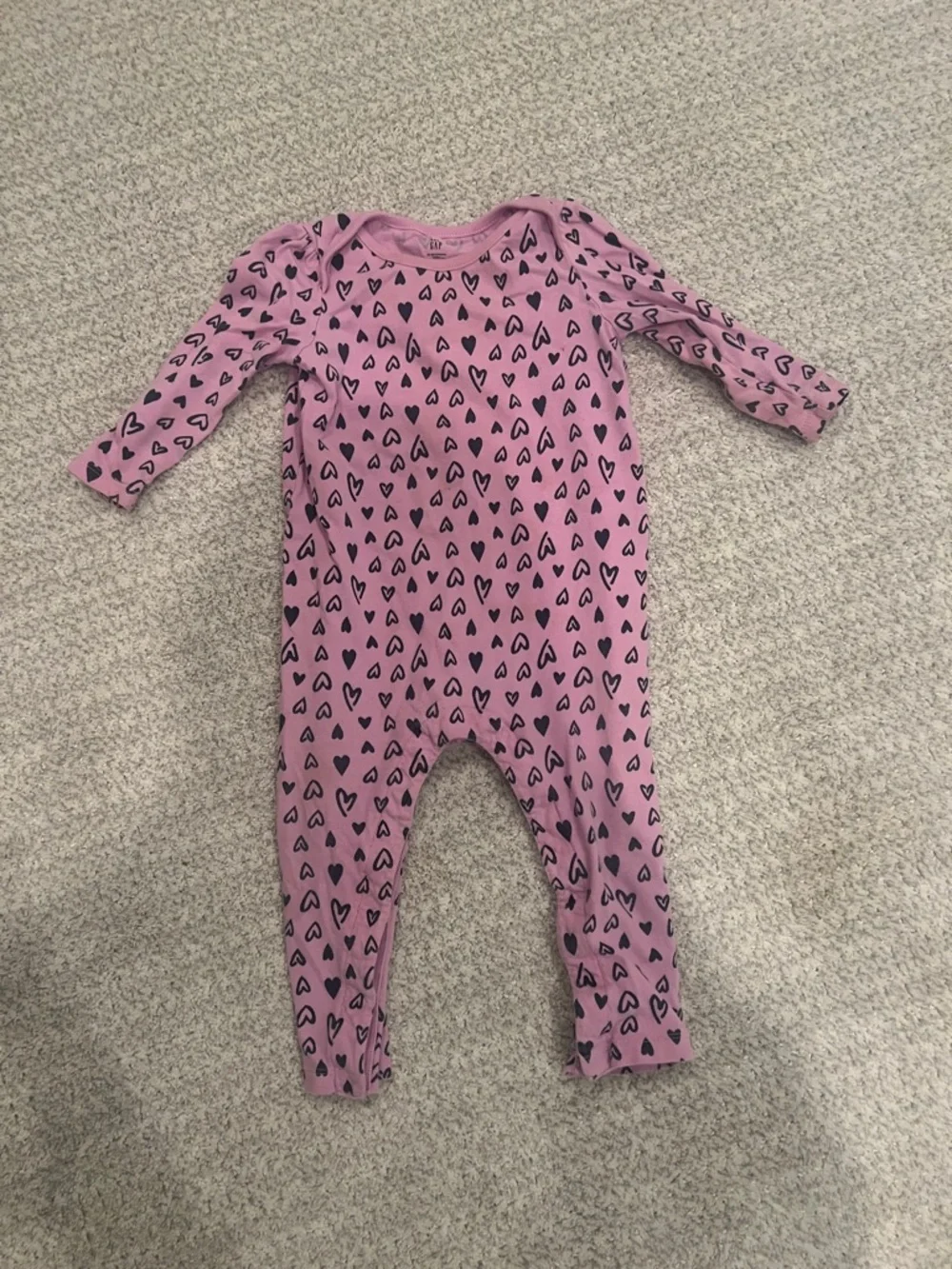 Baby GAP Pink Heart-Print Long-Sleeve One-Piece 12-18M